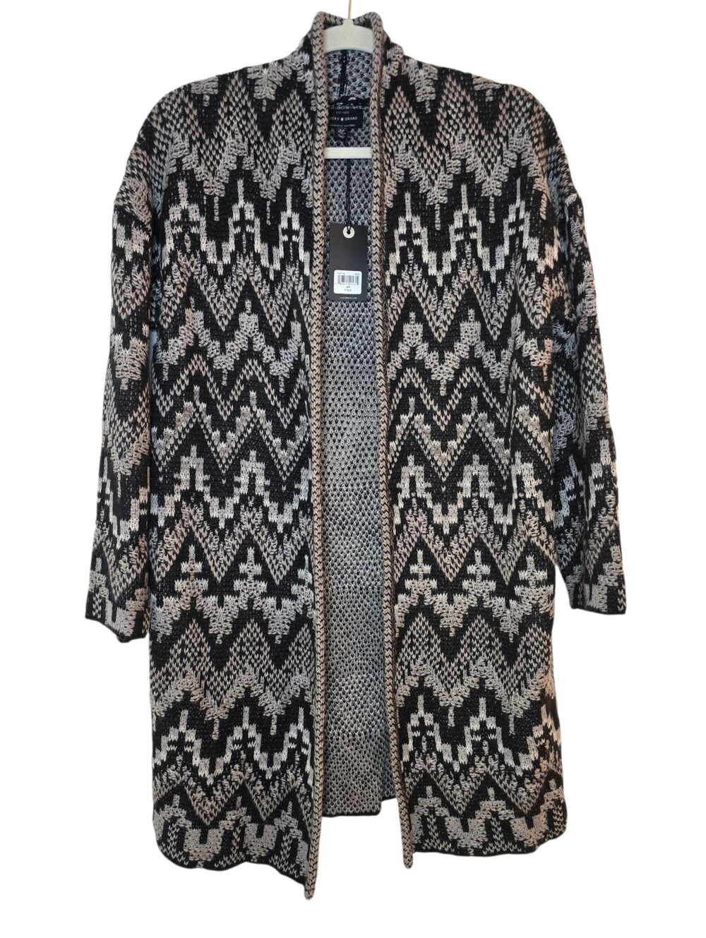 Lucky Brand Aztec Open Front Knit Long Cardigan